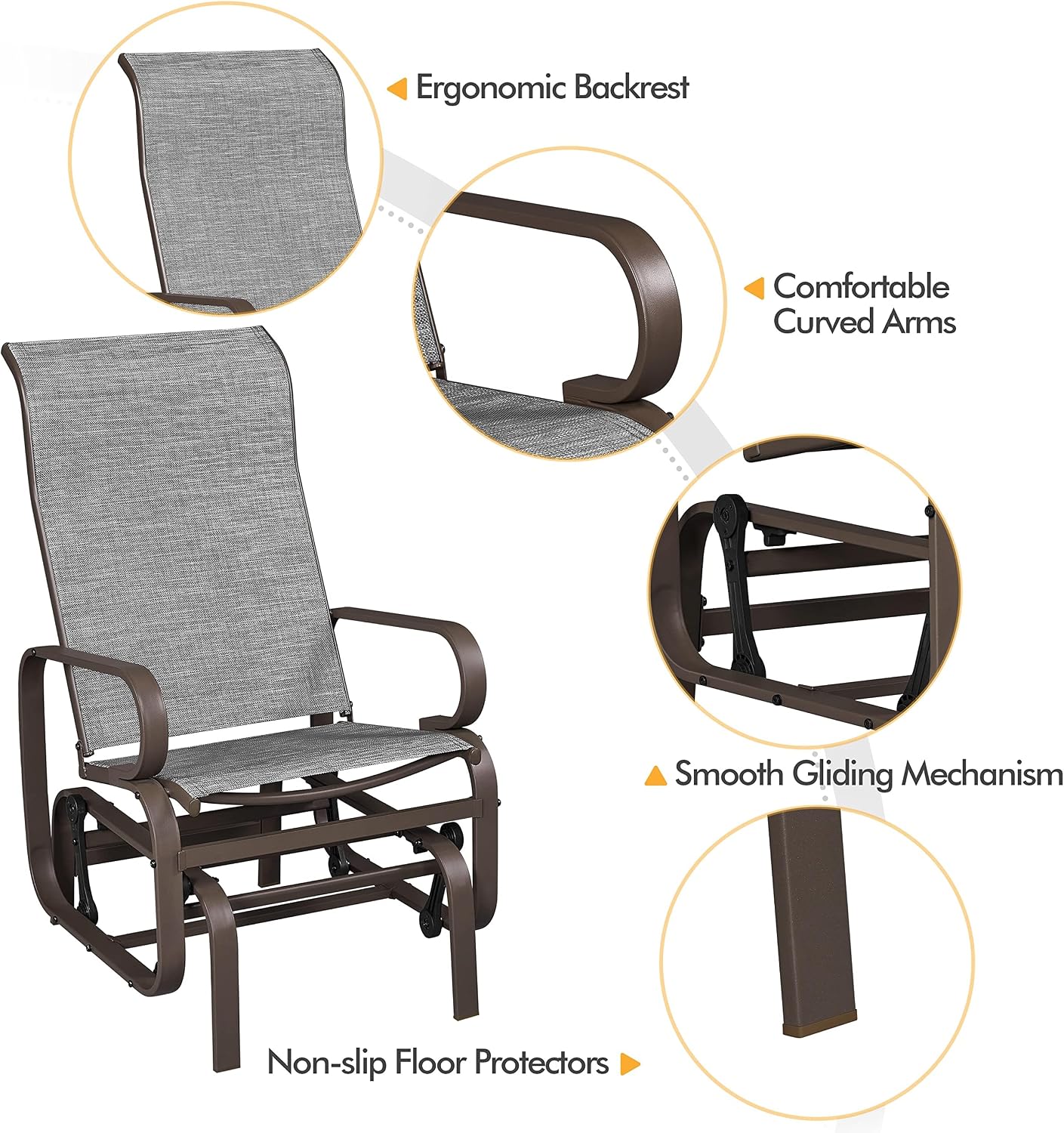 Yaheetech Outdoor Patio Glider, Rocking Lounge Chair with Sling Fabric and Steel Construction for Porch Patio Balcony Set of 2