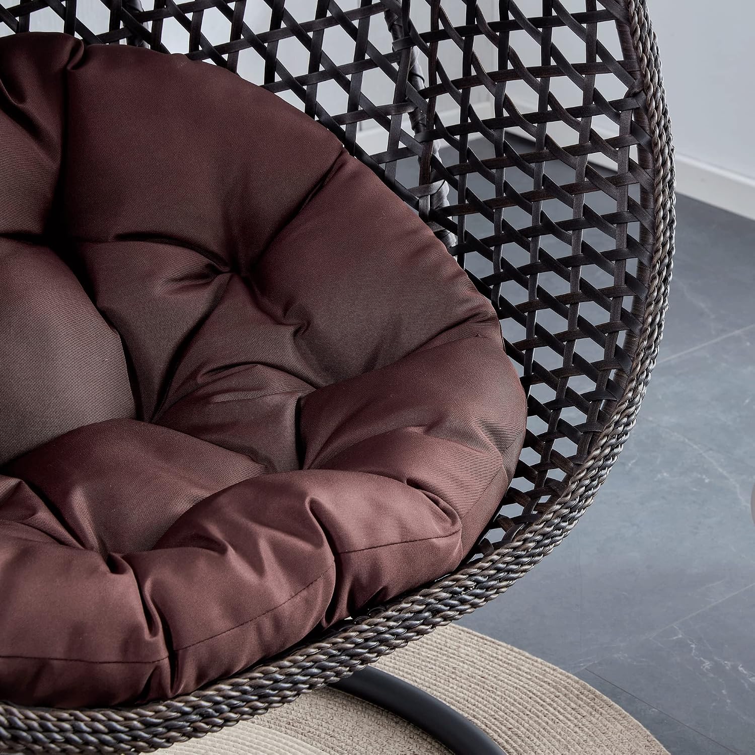 Hanging Egg Swing Chair with Stand, Rattan Wicker Hanging Egg Chair Hammock Indoor with Cushions, Swinging Chair for Bedroom Outdoor Patio Balcony Backyard Sunroom Heavy Duty 350LBS (Black)