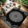 CAMILSON Outdoor Rug 9x12 Modern Large Area Rugs for Indoor and Outdoor Patios and Porches - Waterproof Washable Non-Shedding Easy-to-Clean Outside Carpet (9 x 12 Medallion - Black/White)