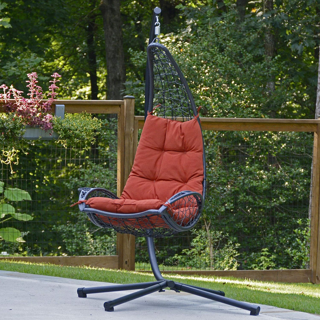 Cushioned Rattan Wicker Hanging Chair with Stand
