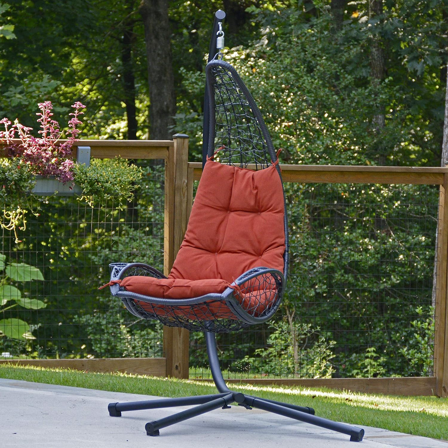 Cushioned Rattan Wicker Hanging Chair with Stand