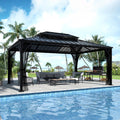 MUPATER 12x16 FT Double Roof Hardtop Gazebo, Outdoor Gazebo for Patio with Sidewalls and Mesh Netting, Aluminum Shade for Backyard, Garden, Pool, Party