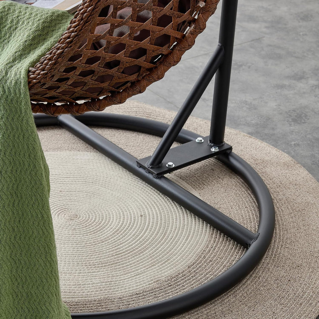 Brown Egg Swing Chair with Stand,Hanging Egg Chair Indoor Outdoor with Cushion and Pillow,Modern Wicker Swing Chair,300lbs Capacity for Porch,Patio,Garden, Bedroom, Balcony,Yard