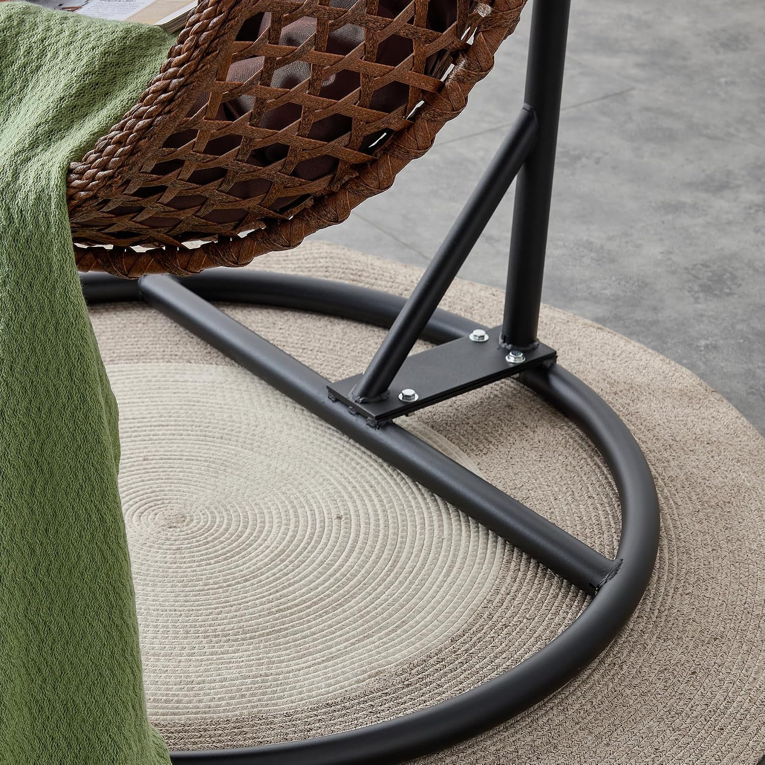 Brown Egg Swing Chair with Stand,Hanging Egg Chair Indoor Outdoor with Cushion and Pillow,Modern Wicker Swing Chair,300lbs Capacity for Porch,Patio,Garden, Bedroom, Balcony,Yard