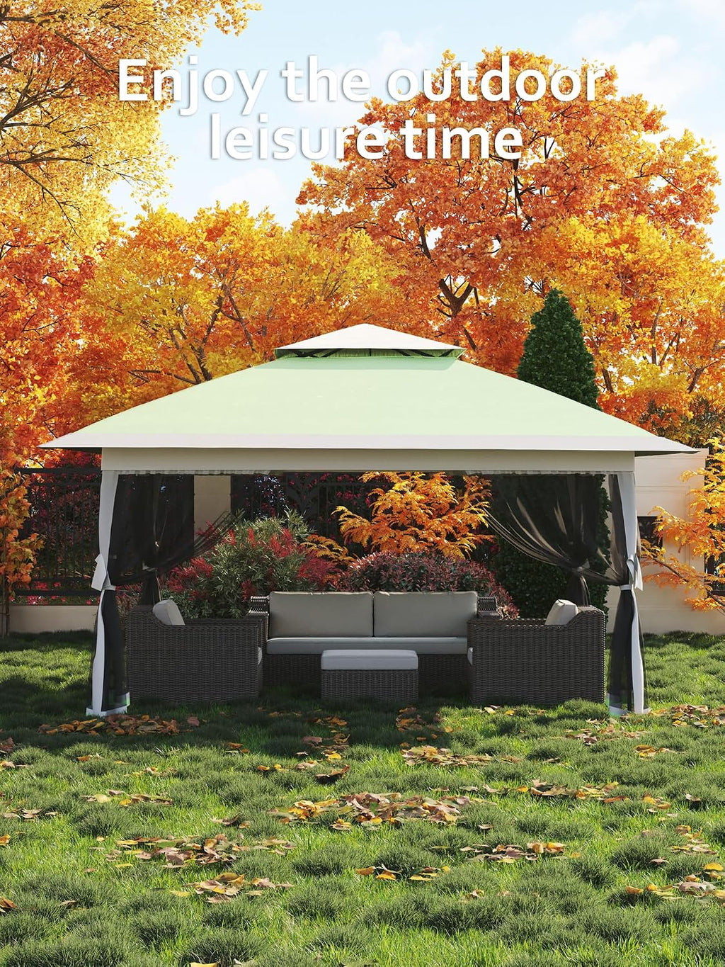 Hipicute 13 X 13FT Pop Up Gazebo, Canopy Tent,Gazebos on Clearance,Patio Folding Canopy with Mosquito Netting - Backyard Tent for Party,Wedding, Outdoor Dining, Patio, Backyard (Olive Green+Hemp Grey)