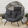 Shintenchi Wicker Egg Chair Outdoor Rattan Patio Chair with Cushion,Oversized Patio Lounge Chairs with Cushion Egg Basket Chair, Egg Seat for Indoor Living Room Bedroom Outside,Grey