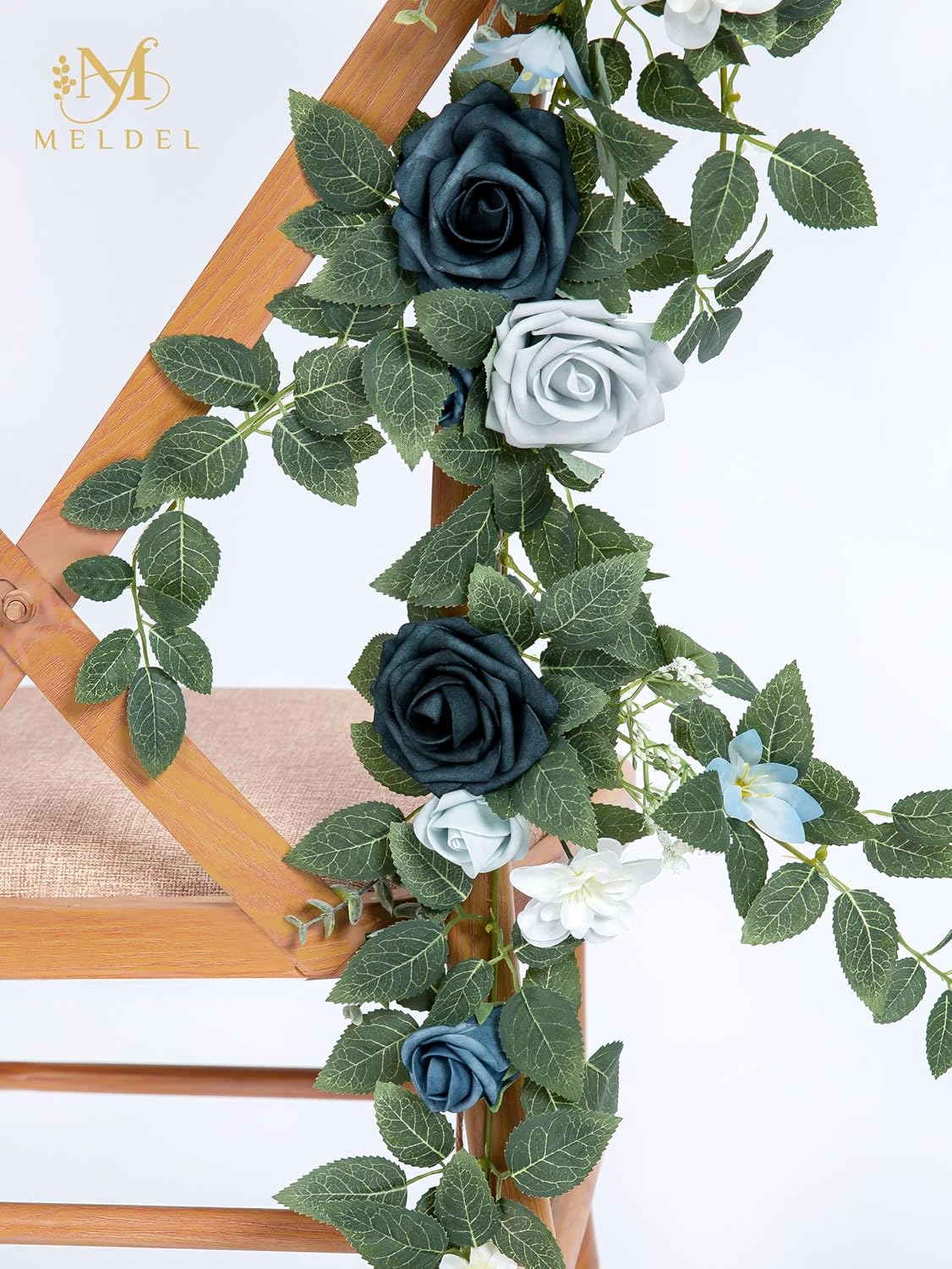 10pcs Wedding Aisle Decorations Chair Floral Swag Artificial Pew Flowers Hanging Garland White Blue & Nave for Ceremony Reception Church Rose Floral Faux Arrangement Party Outdoor Garden Decor