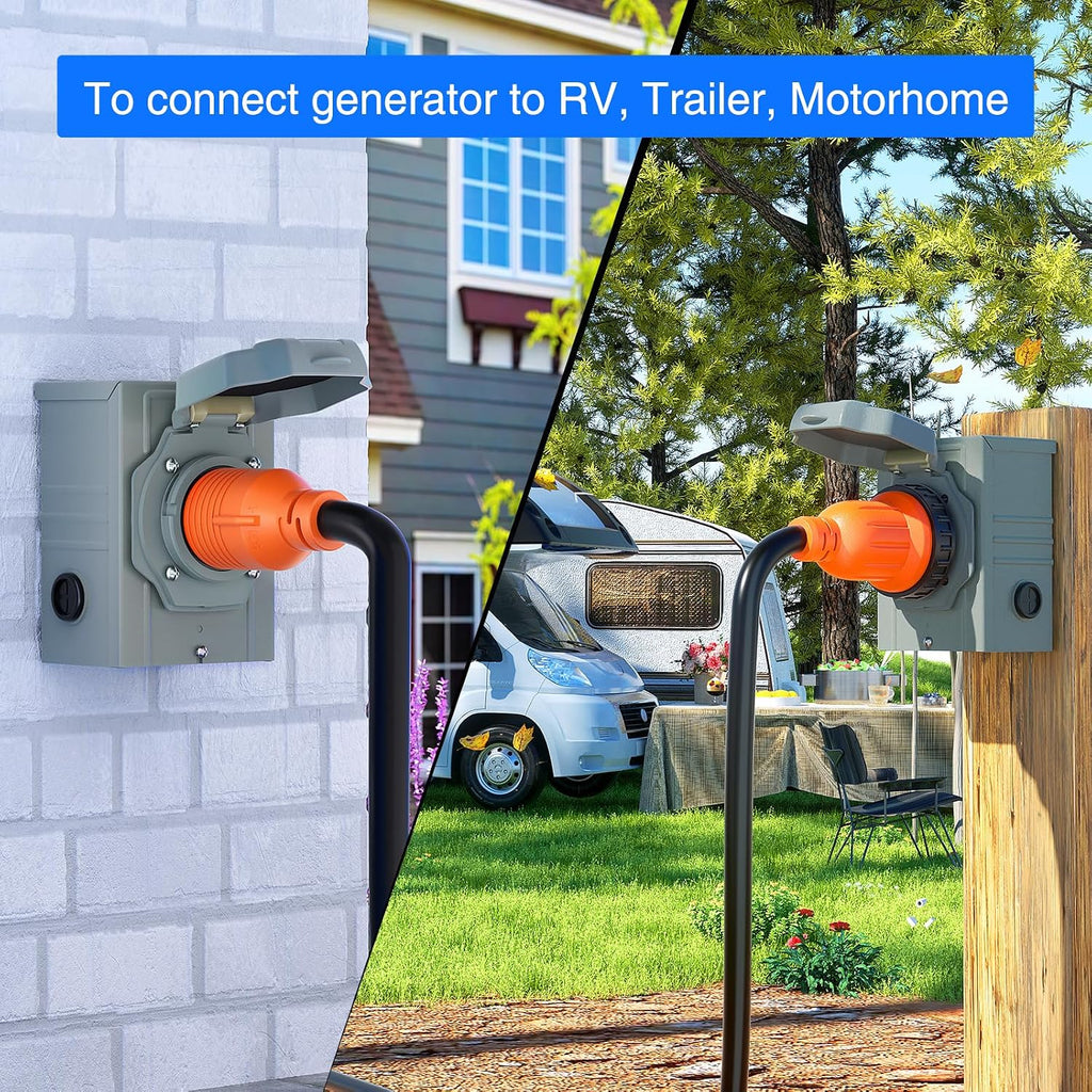 Nilight 30A 100FT Generator Extension Cord Power Inlet Box with Locking Connector 125/250V 7500W 10 Gauge STW ETL Listed 4 Prong L14-30P L14-30R Cable for RV Outdoor Use