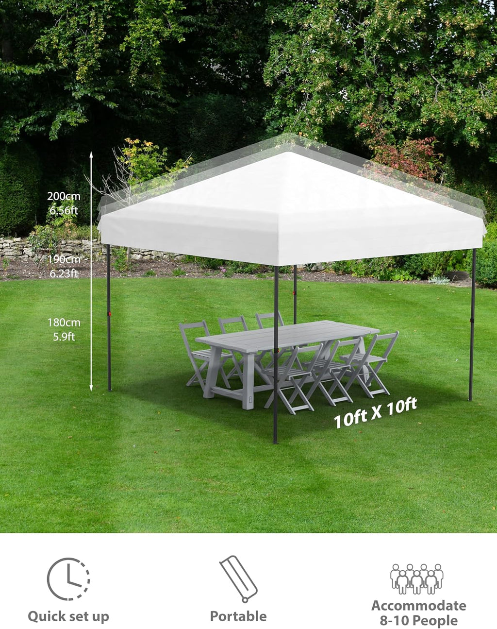 GAOMON 10'x10' Pop Up Canopy Tent with 4Pcs Sidewalls, Portable Instant Commercial Canopy with 4 Stakes, 4 Ropes, 4 Sandbags for Farmers' Market, Patio, Outdoor, Camping, White