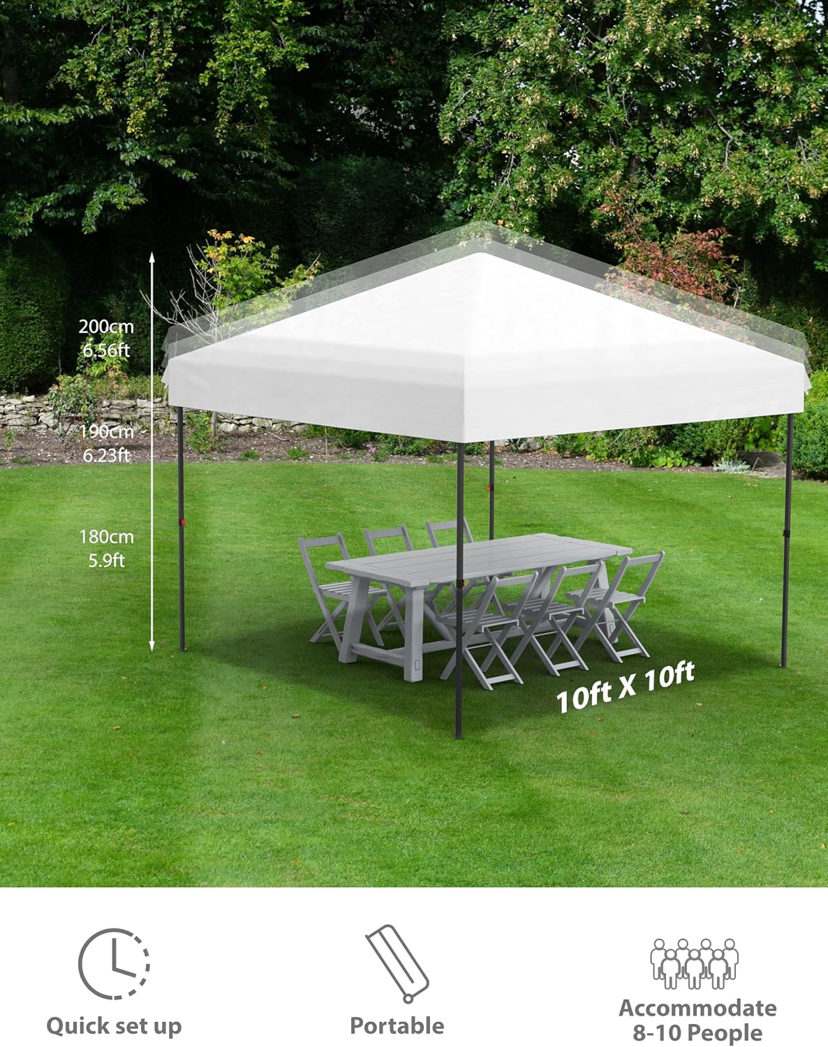 GAOMON 10'x10' Pop Up Canopy Tent with 4Pcs Sidewalls, Portable Instant Commercial Canopy with 4 Stakes, 4 Ropes, 4 Sandbags for Farmers' Market, Patio, Outdoor, Camping, White