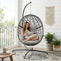 RADIATA Hanging Egg Chair with Stand, Outdoor Egg Swing Chair with Cozy Cushion, 350lbs Rattan Bird Nest Eggshell Basket Seat, Patio Swinging Chair for Indoor Balcony Porch, Grey