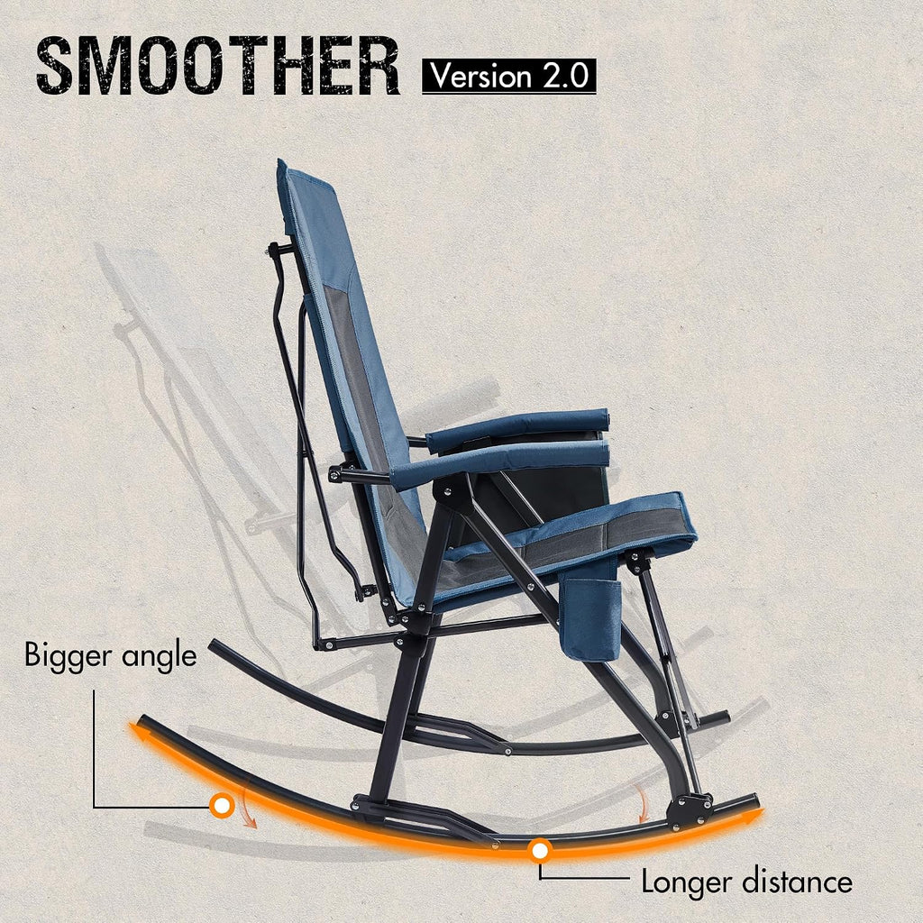 PORTAL Oversized Folding Rocking Camping Chair Portable Outdoor Rocker with High Back Hard Armrests Carry Bag, Supports 400 lbs