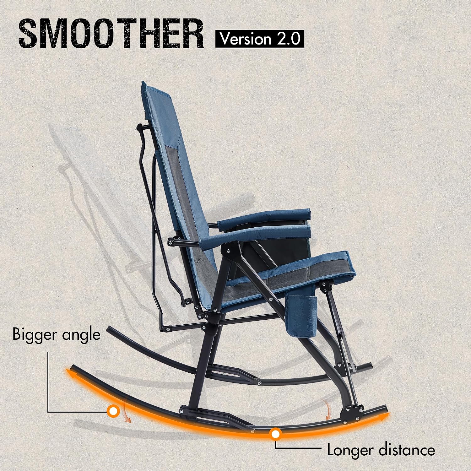 PORTAL Oversized Folding Rocking Camping Chair Portable Outdoor Rocker with High Back Hard Armrests Carry Bag, Supports 400 lbs