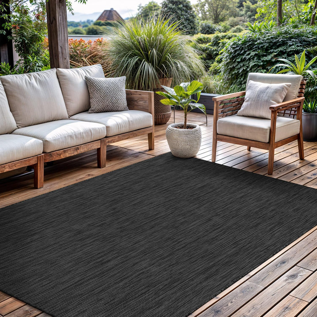 CAMILSON Outdoor Rug 10x14 Modern Area Rugs for Large Indoor and Outdoor Patios and Porches - Waterproof, Washable, Non-Shedding, Easy-to-Clean Outside Carpet (10 x 14, Solid - Dark Gray)
