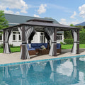 Amopatio 12' X 20' Permanent Hardtop Gazebo Aluminum Gazebo with Double Galvanized Steel Roof, Curtains and Netting Included,Outdoor Permanent Metal Pergola