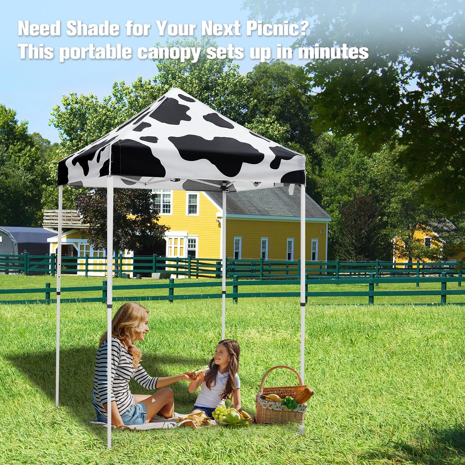 EAGLE PEAK 5x5 Pop Up Canopy Tent Instant Outdoor Canopy Easy Set-up Straight Leg Folding Shelter, Cow Print