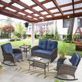 Belord 5 Piece Outdoor Conversation Patio Furniture Set - All-Weather Wicker Patio Rocking Chairs with Loveseat Glider Chair and Coffee Table for Patio Deck Porch Backyard Blue Cushion