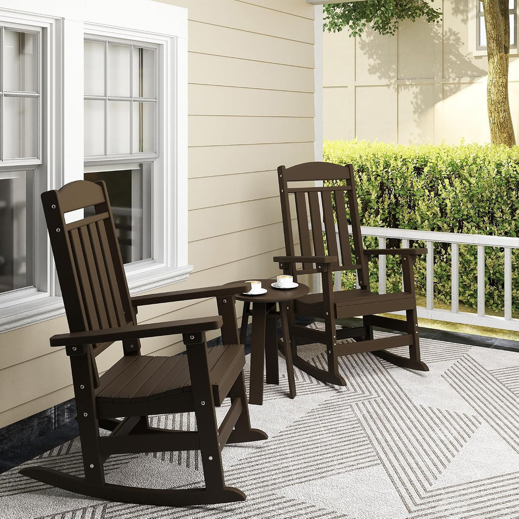 NAVINE Outdoor Rocking Chairs Set of 2, Oversized High Back Patio Rocking Chairs, All Weather Porch Rocking Chairs for Outside. Coffee