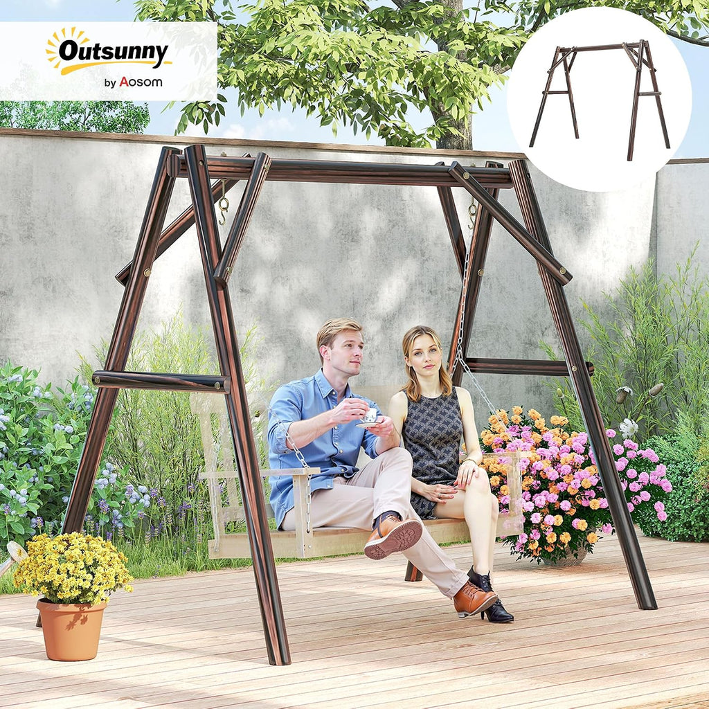Outsunny 660 lbs Porch Swing Frame, Heavy Duty A-Frame Wooden Swing Stand for DIY Painting, Freestanding Hanging Chair Stand Only for Porch, Lawn, Garden, Backyard, Carbonized