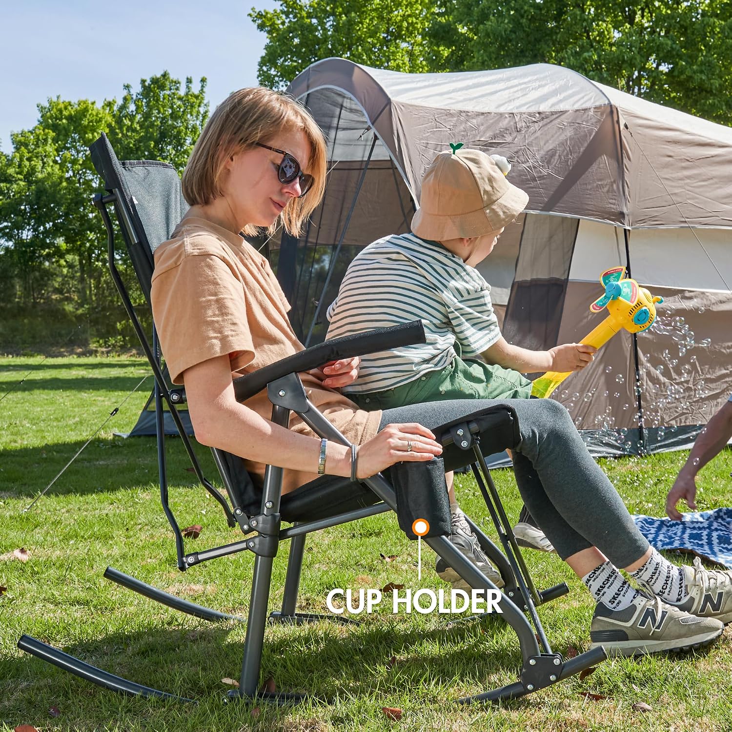 PORTAL Oversized Folding Rocking Camping Chair Portable Outdoor Rocker with High Back Hard Armrests Carry Bag, Supports 400 lbs
