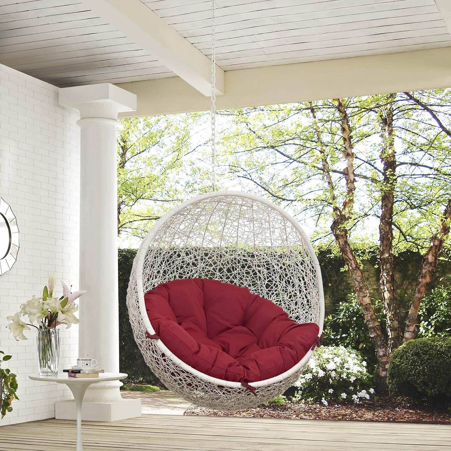 Modway Hide Outdoor Patio Swing Chair Without Stand, White Red