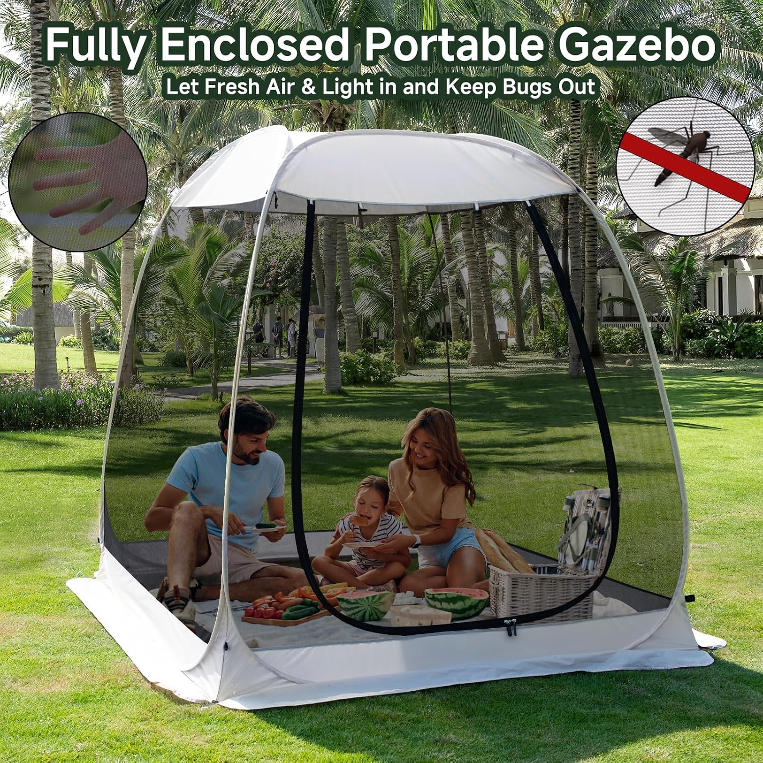 LEEDOR Pop Up Screen House, 6-10-15 Person Outdoor Screen Tent，Camping Screen Room with Carry Bag, Screened Gazebo with Mosquito Netting, Instant UV Resistant Sun Shelter for Garden, Patio, Backyard
