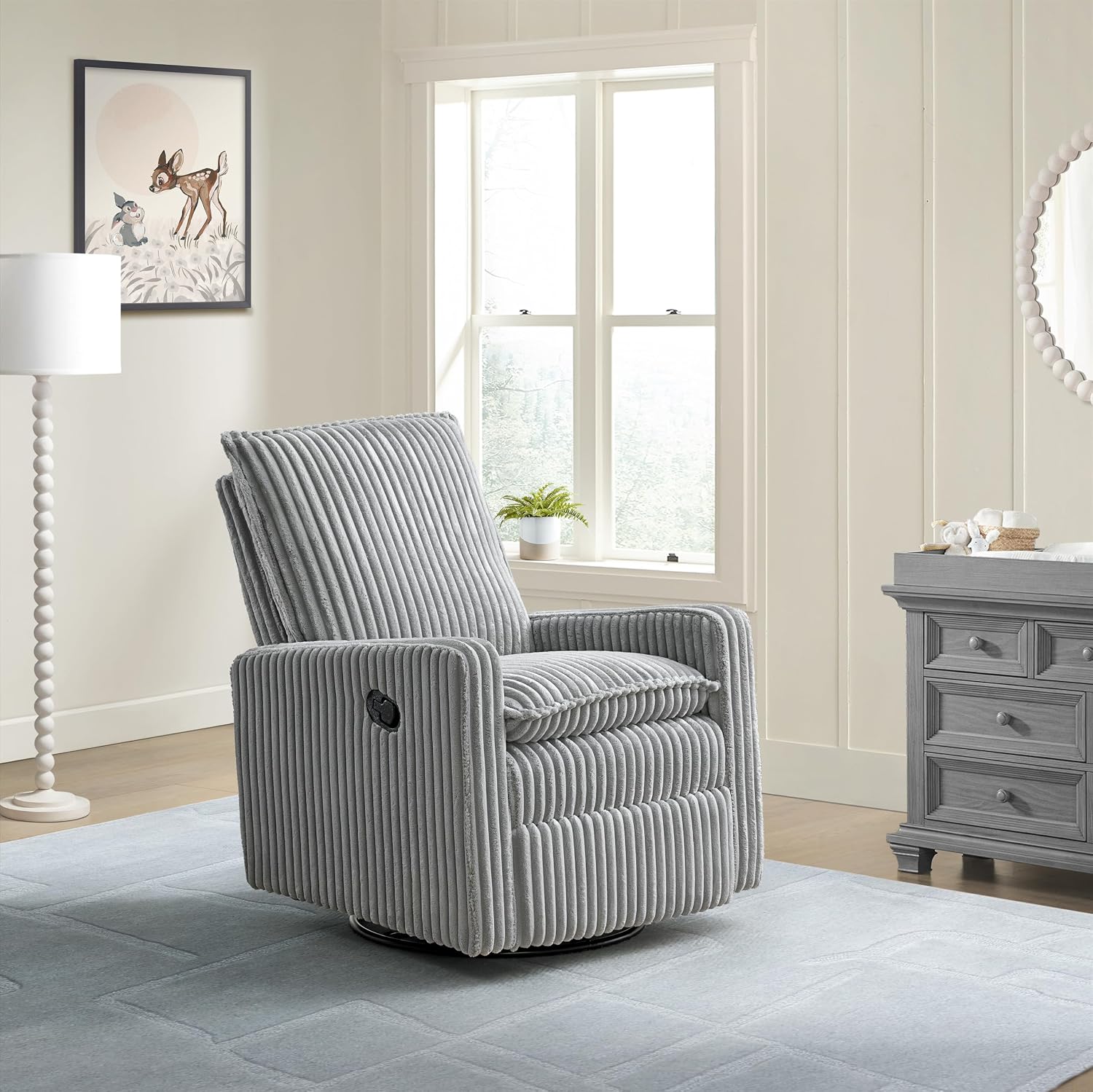 Oxford Baby Uptown Upholstered Glider Recliner Rocking Chair 360° Swivel for Nursery and Living Room - Corduroy, Ash Gray