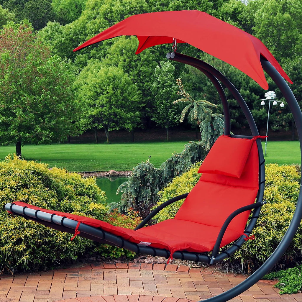 Sunnydaze Outdoor Hanging Lounge Chair Replacement Cushion and Floating Umbrella Fabric Only - Curved Swing Chair Cushion Replacement - Red