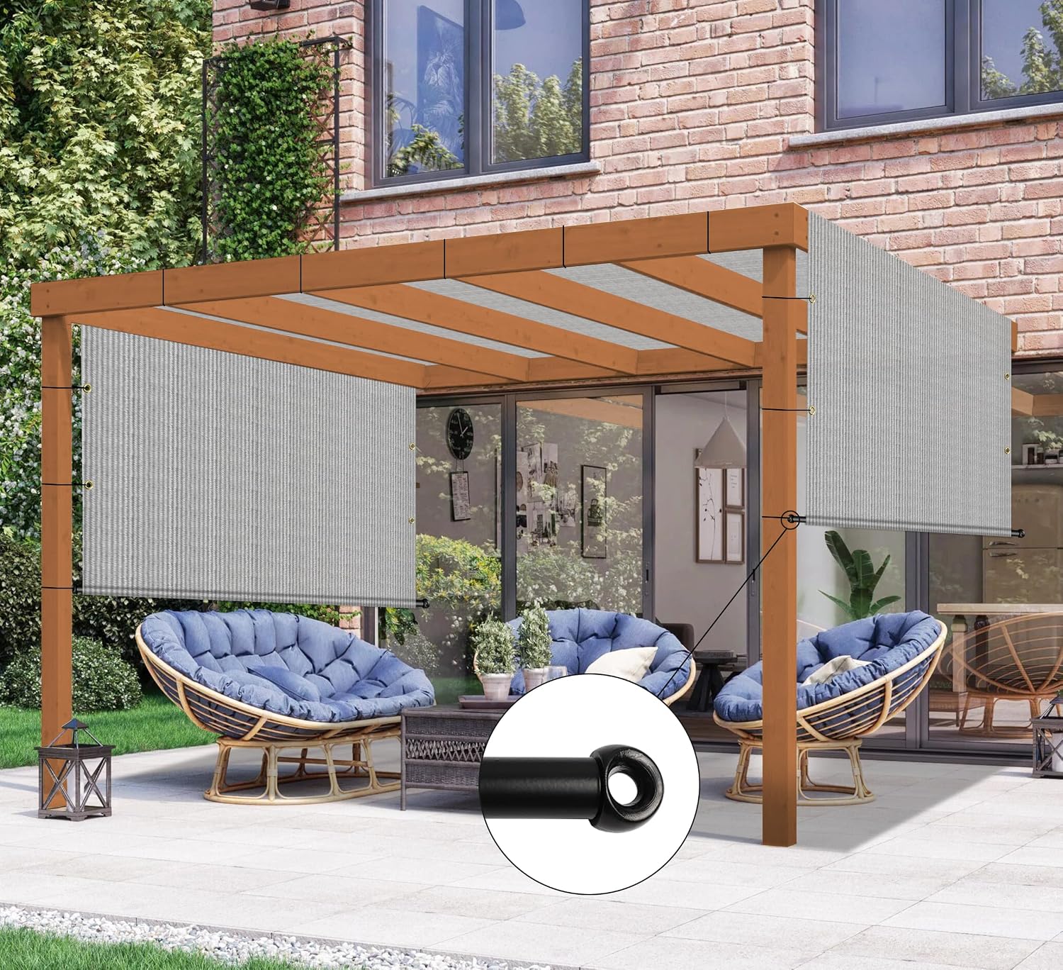 10' x 7' Universal Pergola Shade Cover Replacement Canopy with Grommets Weighted Rods Permeable for Outdoor Patio Porch Backyard Gazebo Light Gray