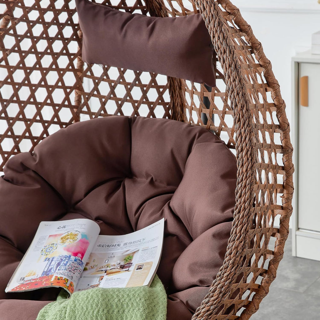 Egg Swing Chair with Stand Outdoor Indoor, Hanging Egg Chair with Cushions and Pillow,300lbs Capacity for Porch, Patio,Garden, Bedroom, Balcony, Brown
