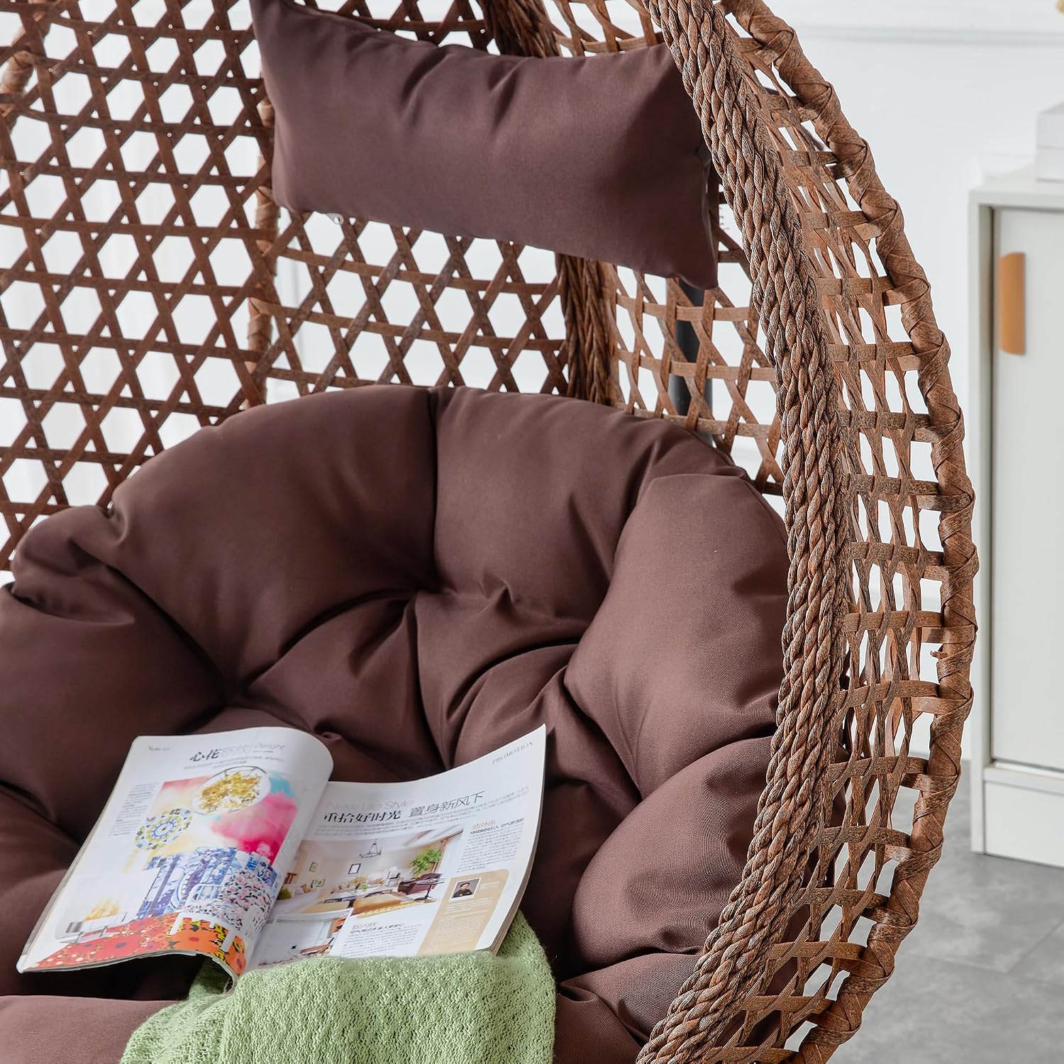 Egg Swing Chair with Stand Outdoor Indoor, Hanging Egg Chair with Cushions and Pillow,300lbs Capacity for Porch, Patio,Garden, Bedroom, Balcony, Brown
