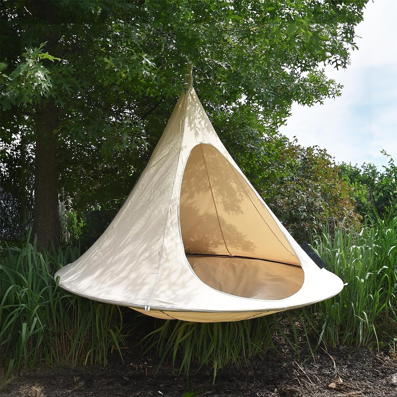 Vivere All Weather Polyester and Cotton Double Hammock Cacoon, Natural White
