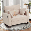 HOMREST Rocking Chair, Upholstered Nursery Rocking Chair with High Back and Side Pocket USB Port, Double Wide Rocker Glider Chairs with Wood Legs for Living Room, Bedroom, Nursery, Beige