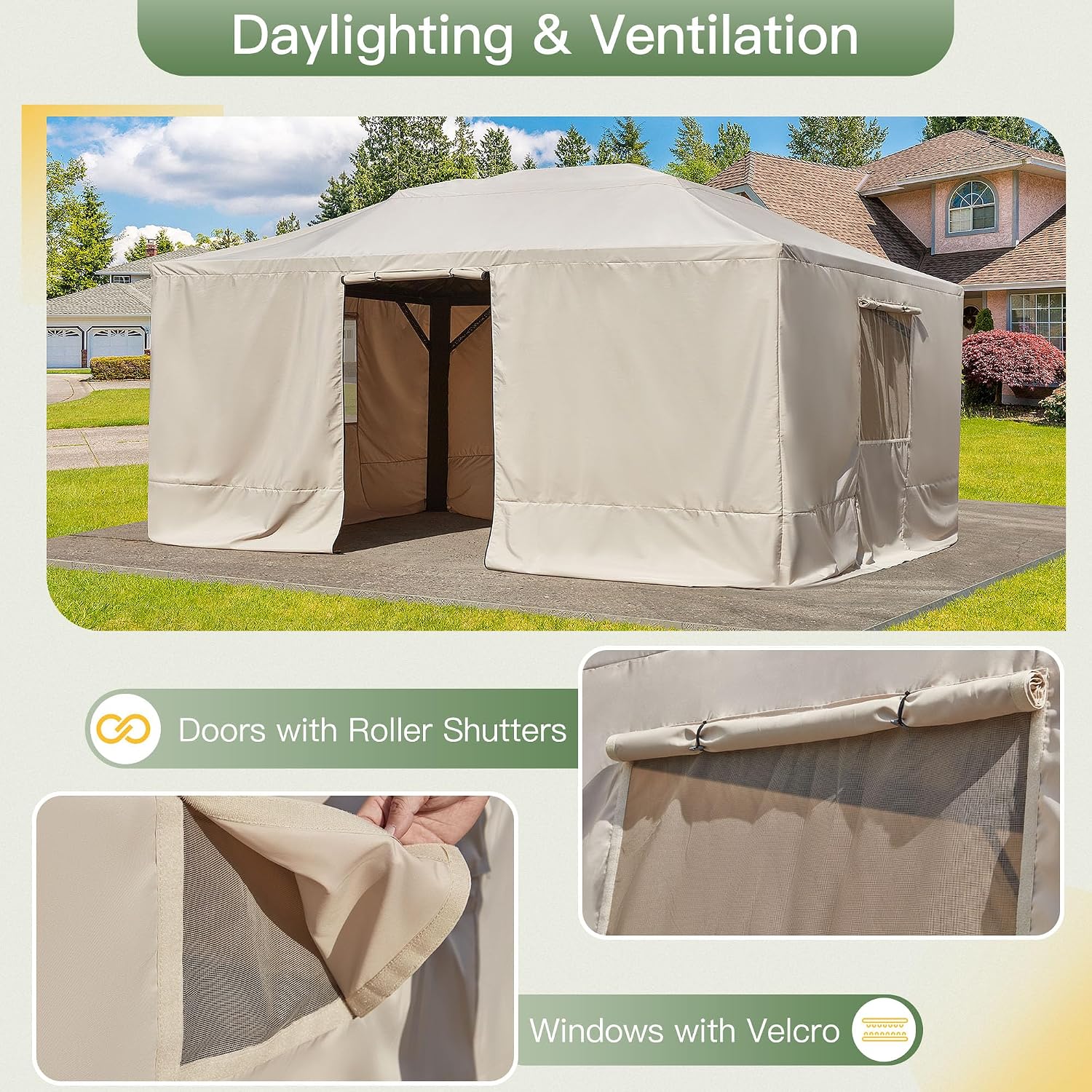 YOLENY Winter Gazebo Cover for 12×16 Hardtop Gazebo, Gazebo Accessories for All Seasons, Transform Your Gazebo for Winter, with Mesh Screens and Doors and Windows (Hardtop Gazebo Not Included), Beige