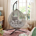 Sturdy Hammock Chair with Stand, Durable Hanging Egg Chair with Rattan Weaving,Comfortable Indoor Outdoor Swing Chairs with Soft Removable Cushion,Suitable for Balcony, Bedroom,or Garden, Gray+Gray