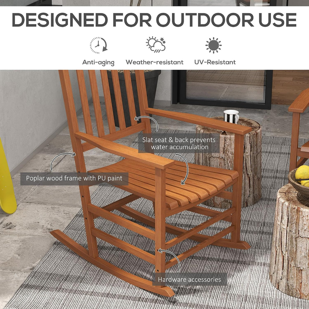 Outsunny Outdoor Rocking Chair Set of 2, Patio Rocking Chair with Smooth Curves, High Density Wooden Rockers for Lawn Garden Porch, Supports Up to 350lbs, Teak