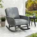 Christopher Knight Home Nadine Patio Rocking Chair, Wicker Rocker, Wood Leg Rocking Chair, PE Rattan Wicker Chair, Rocking Chair with Cushions, Comfort Wicker Rocker for Backyard Balcony Porch, Gray
