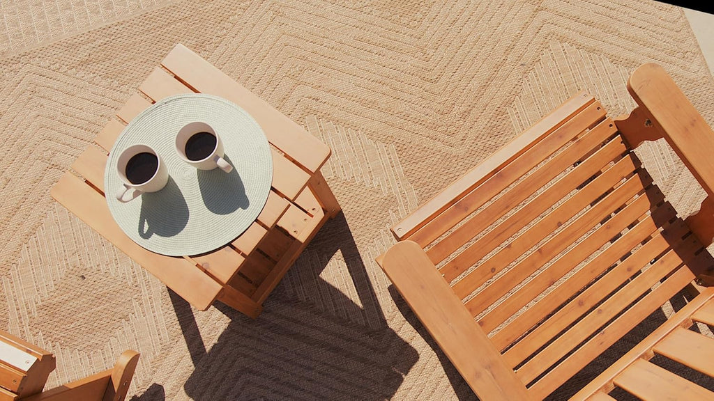 Wooden Rocking Chair with Comfortable Backrest Inclination, High Backrest and Deep Contoured Seat, Solid Fir Wood, Heavy Duty 600 LBS, for Backyard, Porch and Patio (Natural, with Side Table)