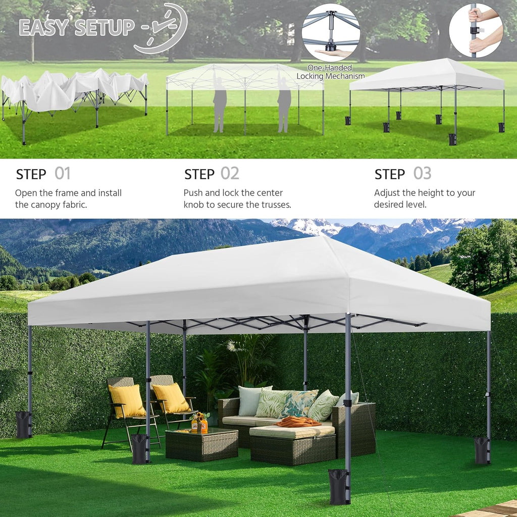Yaheetech 10×20 Pop Up Canopy Easy Set-up Tent, Portable Outdoor Canopy Instant Tent, Commercial Gazebo with Wheeled Carry Bag & 6 Sandbags for Home, Party & Outdoor Activities, White
