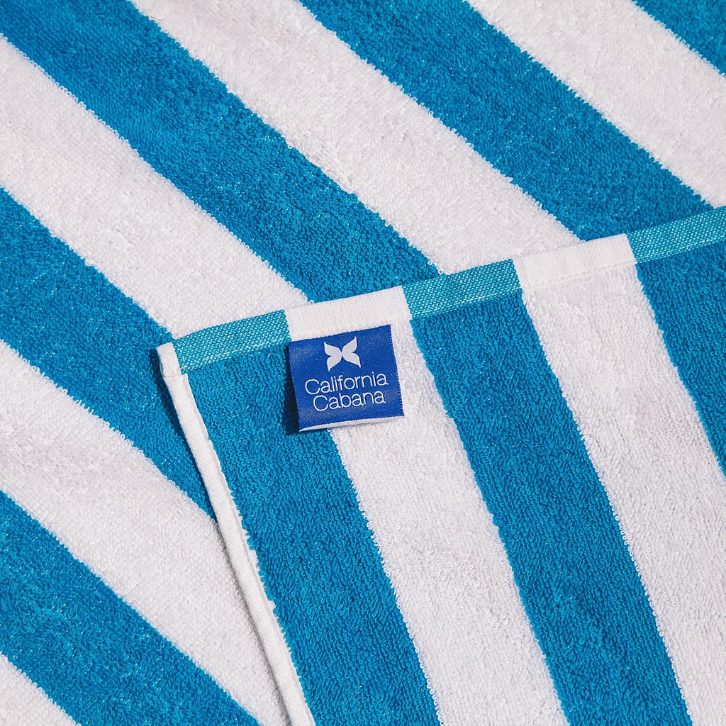 Arkwright California Chaise Lounge Cover - Case of 12 - Striped Soft Cotton Cabana Towel with Pocket Holder for Beach Pool Outdoor Chair, 30 x 85 in., Blue