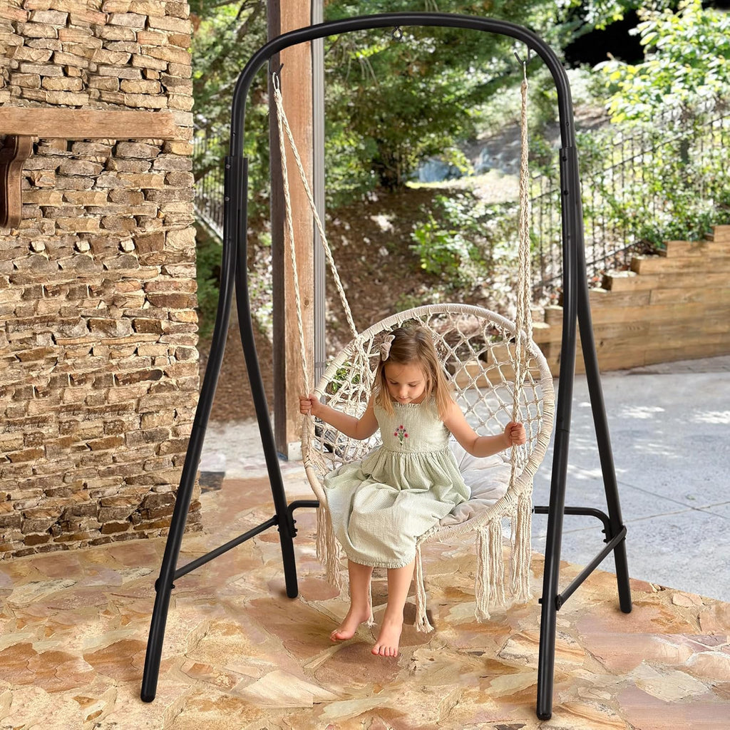 SUNCREAT Indoor Hammock Swing Chair with Stand, Hanging Chair Outdoor with Stand, 400 lbs Capacity, Beige