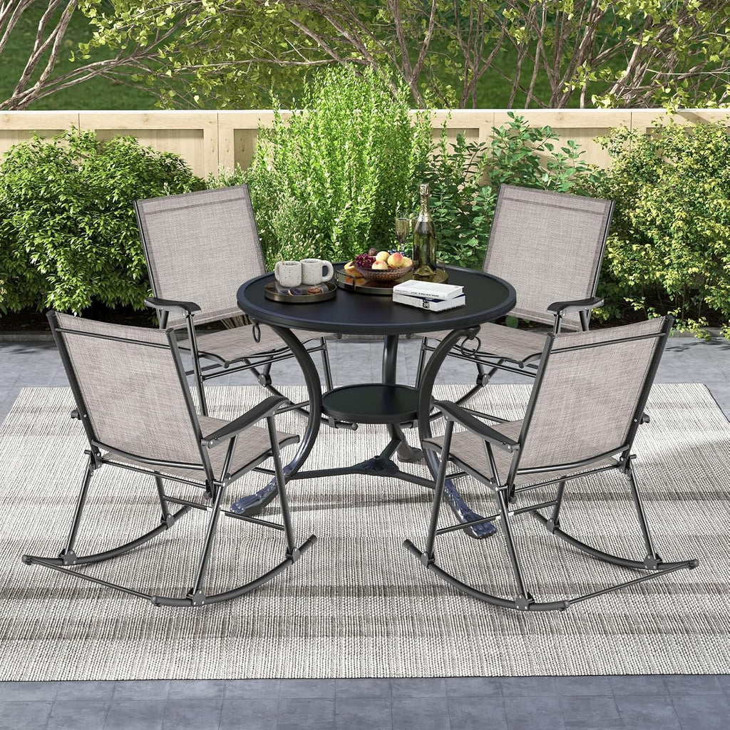 Tangkula Folding Rocking Chair Set of 4, Patio Rockers with Breathable Seat Fabric & Sturdy Metal Frame, Smooth Rocking Motion, Heavy-Duty Outdoor Rocker for Backyard, Front Porch, Poolside