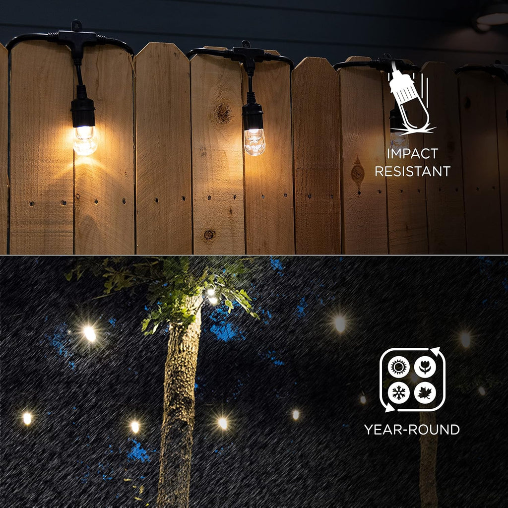 Enbrighten Classic Warm White String Lights, 48ft Black Cord, 24 Shatterproof Acrylic Bulbs, Weatherproof, Outdoor String Lights, 31664 (Pack of 2)