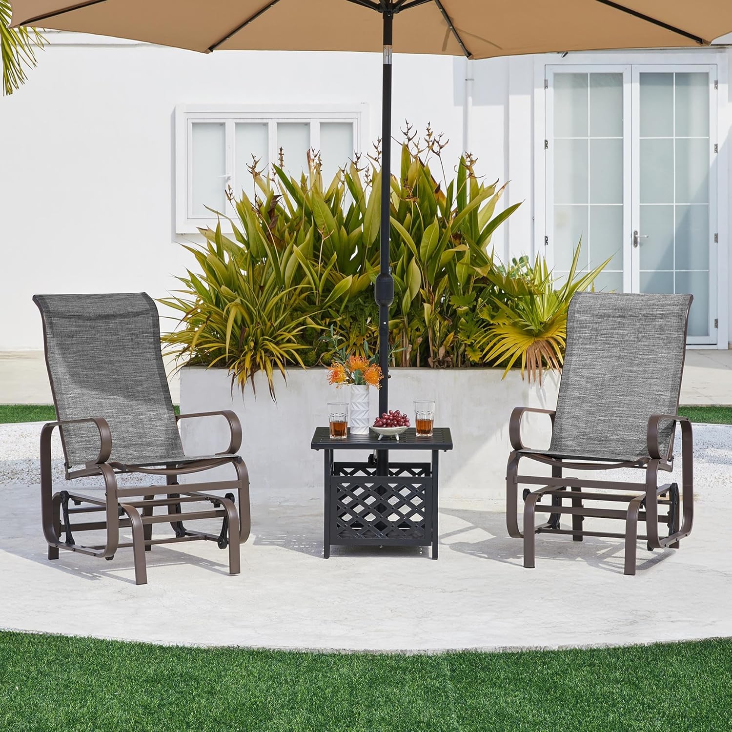 Yaheetech Outdoor Patio Glider, Rocking Lounge Chair with Sling Fabric and Steel Construction for Porch Patio Balcony Set of 2