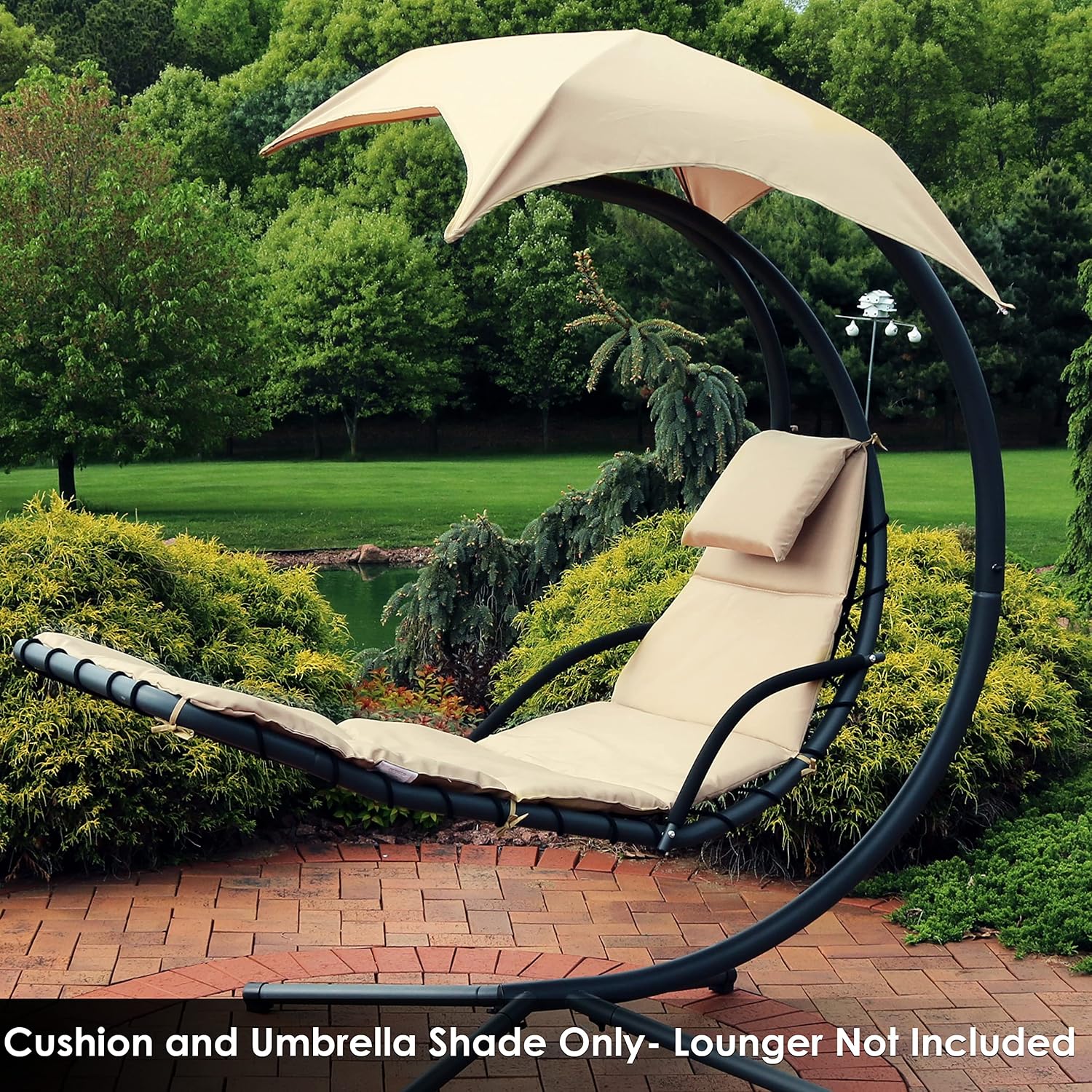 Sunnydaze Outdoor Hanging Lounge Chair Replacement Cushion and Floating Umbrella Fabric Only - Curved Swing Chair Cushion Replacement - Beige