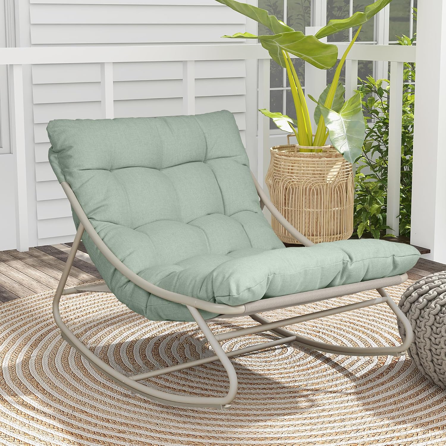 Grand patio Outdoor Rocking Chair, Metal Lounge Rocking Chair with Thick Cushion, Comfy Modern Rocker for Patio Porch Deck Backyard, Green