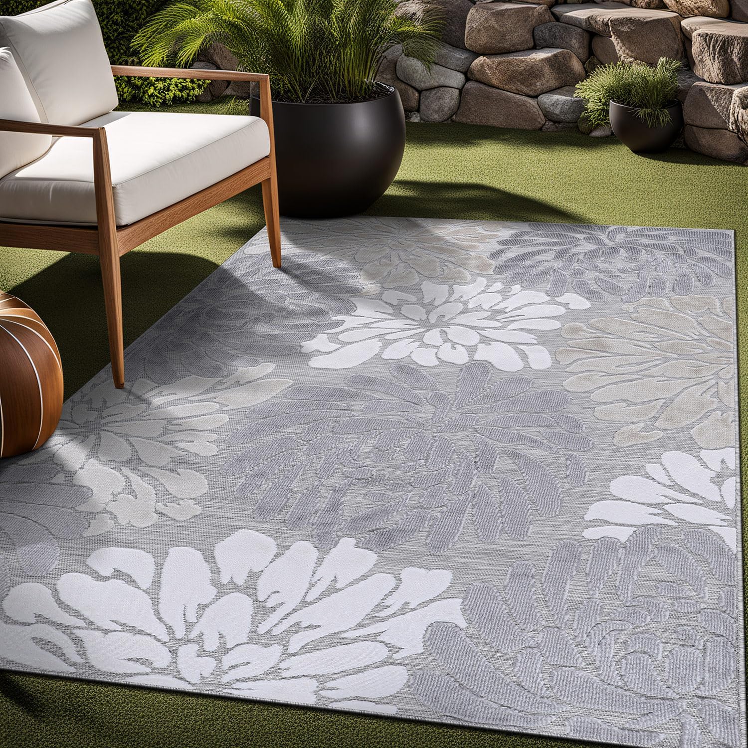 Luul Home Floral Indoor Outdoor Rugs 9x12 Large Area Rug for Living Room, Patio Decor, Kitchen, and Entryway Rug, Washable Stain Resistant Outside Carpet Beige 9 x 12