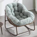 Oversized Papasan Rocking Chair - Outdoor Luxury Comfy Patio Chair, Indoor Egg Royal Rattan Rocking Chair with Strip Velvet Cushion for Front Porch Lounge Lawn Bedroom Living Room (Green)