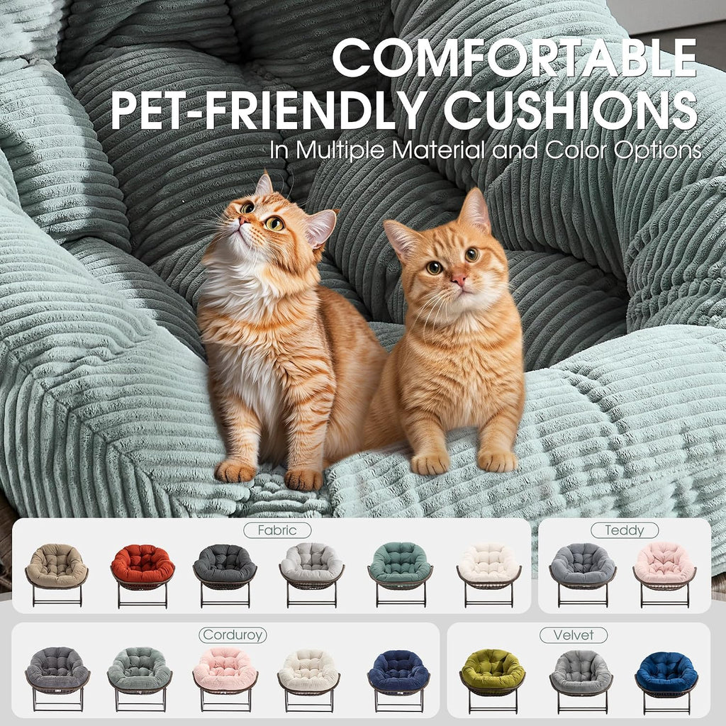 Oversized Papasan Rocking Chair - Outdoor Luxury Comfy Patio Chair Set of 2, Indoor Egg Royal Rattan Rocking Chair with Strip Velvet Cushion for Porch Lounge Bedroom Living Room (Green)