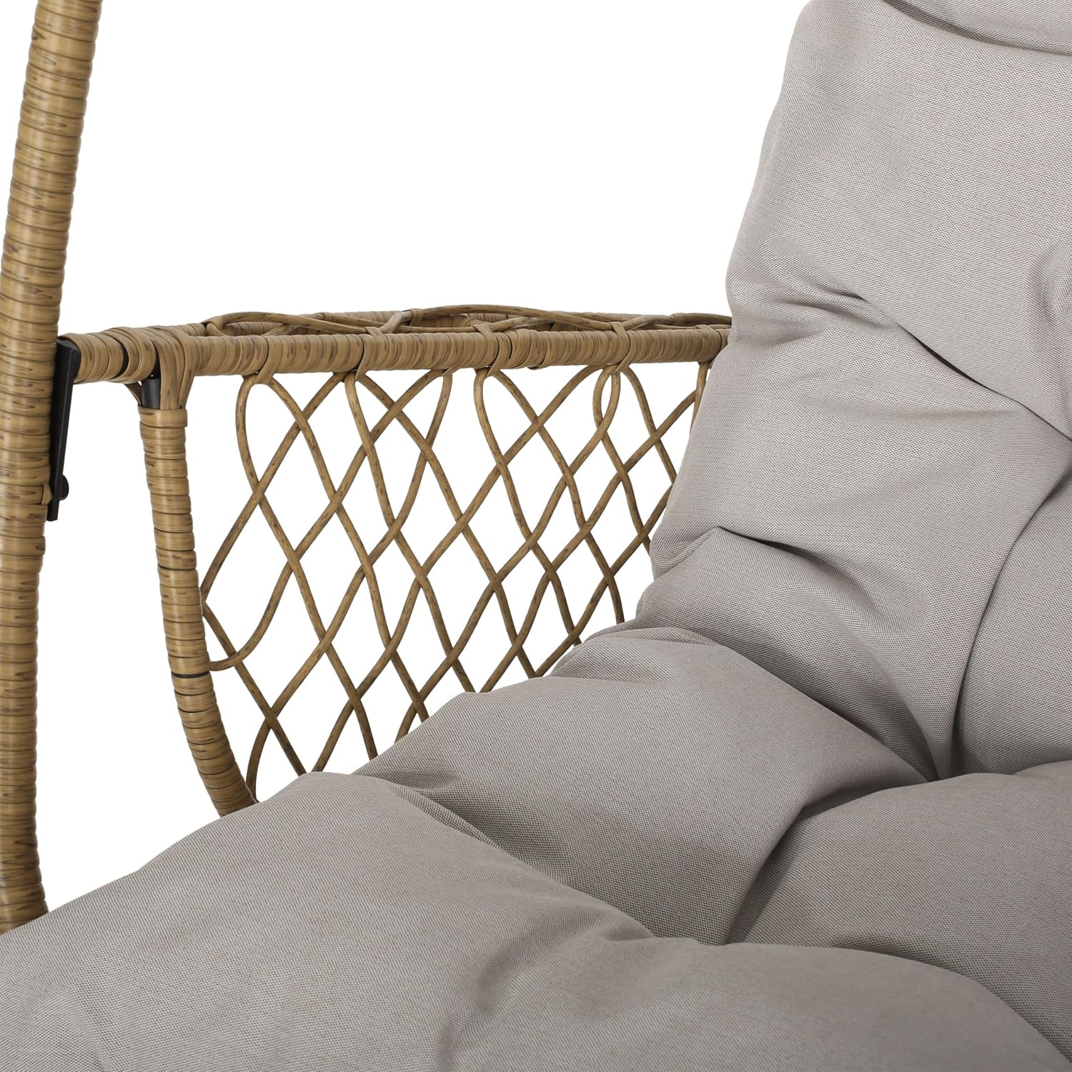 GDFStudio Outdoor Wicker Hanging Chair with Stand,Egg Swing Hammock Chair, Indoor Outdoor Wicker Egg Chair with Cushion for Patio Bedroom Porch Garden,400Lbs Capacity,Light Brown, Brown, and Beige